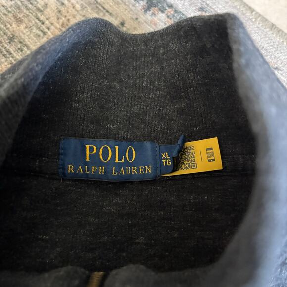 Ralph Lauren Polo 1/4 Zip Sweater Gray Knit White Pony Logo Men's XL - Picture 3 of 4